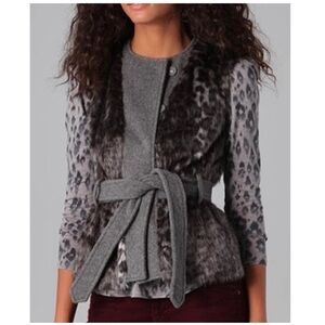 Rebecca Taylor Gray Leopard Faux Fur Vest Size 4, Style #511560V647 NEW
